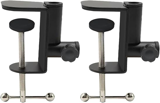 Desk C-Clamps with 2 Pieces 1/2" Thread Hole, 2 Pack Adjustable Metal Clamps on Table Stand, Black Desk Light Clamp Holder for Swing Arm Magnifying Desk Lamp Microphone Camera