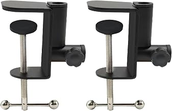 2 Pack Desk Clamp - Adjustable Metal C Clamp with 1/2 Thread Holes for Desk Microphone Stand, Lamp and Camera | Heavy Duty Black Clamp Base