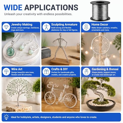Image of Therwen 200ft 20 Gauge Stainless Steel Wire for Gardening, Electroculture, Bonsai, Jewelry Making Beading DIY Craft Pure Bare Stainless Steel Wire Spool