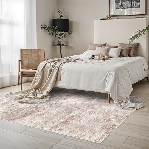 RUUGME Washable Abstract Rug 4X6:Living Room Large Vintage Area Rug Soft Indoor Low Pile Carpet for Bedroom, Dining Room Non-Slip Backing Distressed Floor Decor Machine Washable Mat 4X6 Brown