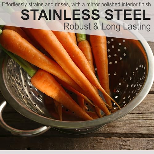 Stainless Steel Colander 20.5cm (8") - Freestanding with Round Base, Wide Twin Round Handles, Dishwasher Safe, Vegetables, Fruits, Kitchen Accessories, Pasta Filter - Image 5