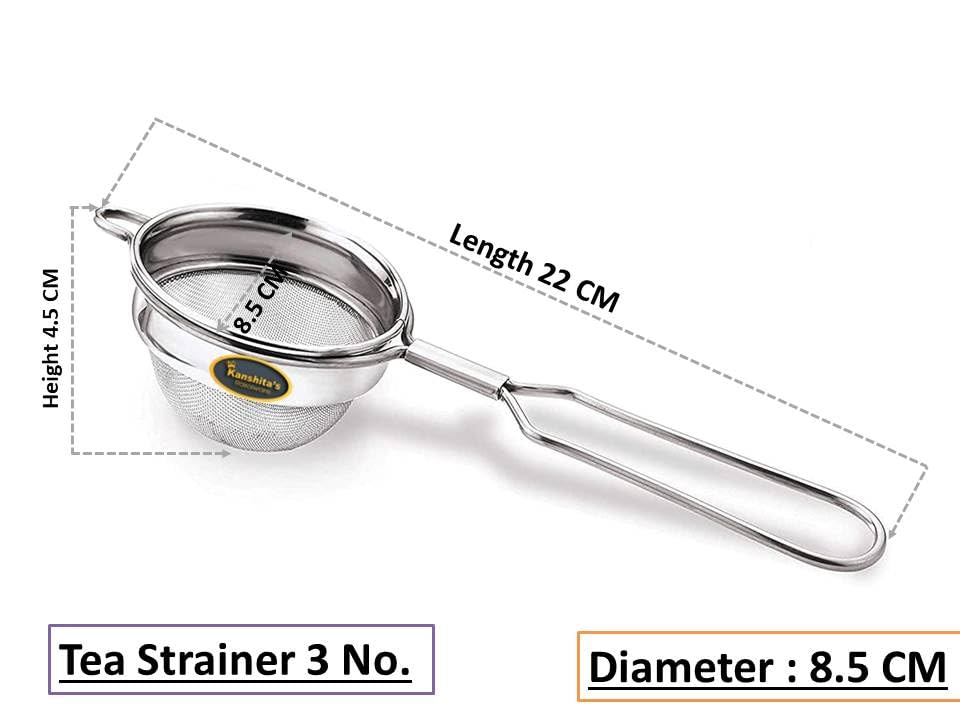 Image of Kanshita's Rasoiware Multi-Size Stainless Steel Tea Strainer Set - 7, 8 & 8.5 cm Filters for Perfect Tea