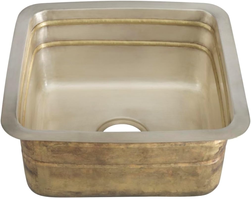 Thompson Traders - Quintana Bar/Prep Rectangular Undermount/Drop-In Sink, 17 x 15 in, Smooth Burnished Nickel and Satin Brass