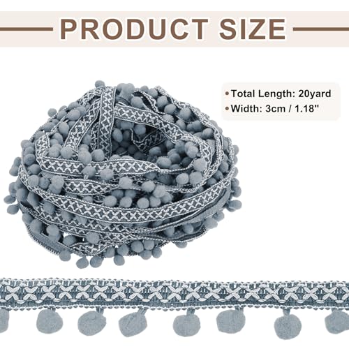 Ruban brodé à pompons gris de 18m pour mercerie créative et artisanat - 3