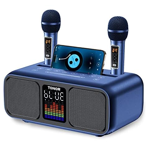 Karaoke Maschine Bluetooth PA Anlage mit 2 Mikrofonen, TONOR Gesang Mikrofon Partymaschine Lautsprecher mit drahtlosen Microphonen, Musikbox mit LED Licht/AUX/USB/TF PA-System für Erwachsene/Kinder K9 Cover