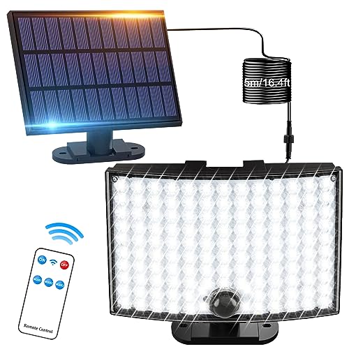 CLAONER Solar Motion Sensor Lights Outdoor, 3000 Lumen 7000K Bright Flood Lights with Remote, Large Separate Panel, 3 Lighting Modes Waterproof Solar Security Light Spot Light with 16.4ft Cable