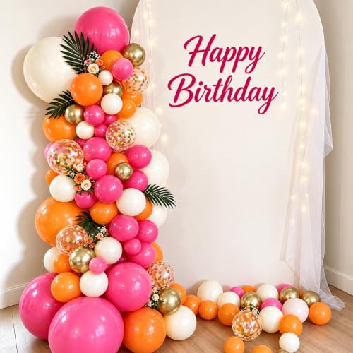 Image of Hot Pink Orange Gold and White Balloon Garland Arch Kit 144 Pcs