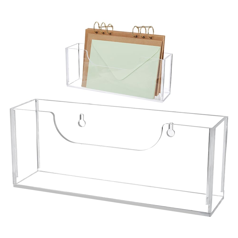 PH PandaHall Acrylic Wall Organizer Box Clear Mail Holder Wall Mounted Storage Box File Letter Magazine Display Boxes for Office Kitchen School Bathroom Living Room, 26x6.6x10.5cm