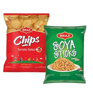 Bikaji Soya Sticks & Potato Chips Tomato Salsa Combo – 280g | Ready to Eat Indian Snacks | Crunchy Tea-Time Treat, Bar Snack & Party Mix | Authentic Munchies for Sharing & Everyday Snacking