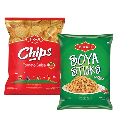 Bikaji Soya Sticks & Potato Chips Tomato Salsa Combo – 280g | Ready to Eat Indian Snacks | Crunchy Tea-Time Treat, Bar Snack & Party Mix | Authentic Munchies for Sharing & Everyday Snacking