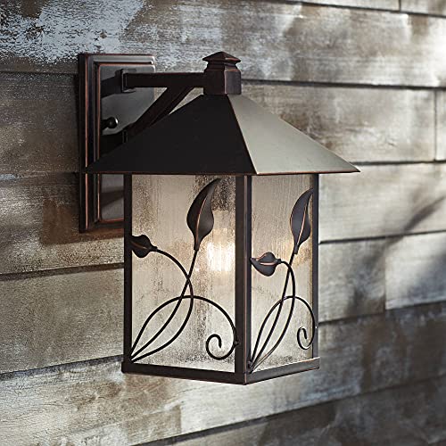 Franklin Iron Works French Garden Rustic Country Cottage Outdoor Wall Light Bronze Brown Hardwired 8 1/2" Wide Fixture Clear Seedy Glass Shade For Bedroom Bathroom Bedside Living Room Home Hallway #TOP21