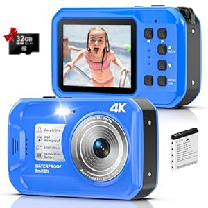 Digitalkamera, Yixinxin Unterwasserkamera 4K 64MP 16FT wasserdichte Kamera zum Schnorcheln, IPS HD Bildschirm 16X Digitalzoom und 32GB Karte