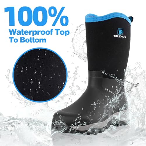 Rubber Boots for Men with Steel Shank, Waterproof Mid Calf Mens Rain Boots, 5.5mm Neoprene Insulated Mud Work Boots for Garden, Size 6-132