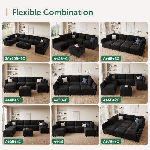 Image of HONBAY Oversized Modular Sectional Sofa Set with Storage,Black