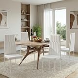 Clevich Esszimmerstühle 4er Set, Wasserdicht Kunstleder Dining Chairs, Moderner Küchenstühle mit hoher Rückenlehne, bequemer Polsterstuhl für Esszimmer, Wohnzimmer, Studentenunterkunft, 120 kg (Weiß)
