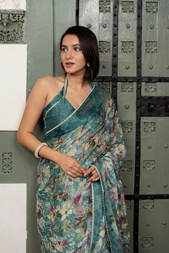 Image of MIRCHI FASHION Women Saree Chiffon Floral Printed | Breathable Festive Occasion Sari for Social Visits with Matching Blouse Piece