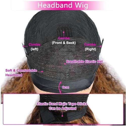 Image of Ombre Headband Wig Human Hair 4 /27 Highlight Kinky Curly Glueless Wig 14 In