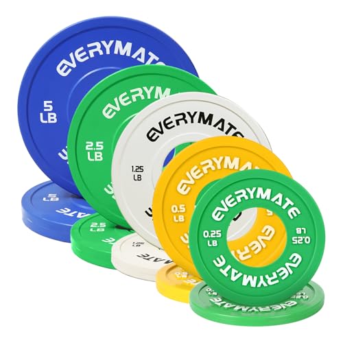 Image of EVERYMATE Change Weight Plates 1.25LB 2.5LB 5LB Set Fractional Plate Olympic Bumper Plates for Cross Training Bumper Weight Plates Steel Insert Strength Training Weight Plates