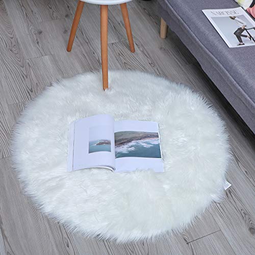 YIHAIC Peau de Mouton synthétique,Cozy Sensation comme véritable Laine Tapis en Fourrure synthétique, Man-Made Luxe Laine Tapis de Canapé Coussin (Blanc, 90x90CM)