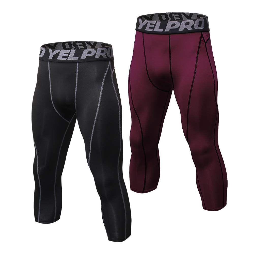 homgeel Men’s Leggings Fitness Pants 2 Pairs Pack Quick Dry Workout Sports Tight Trousers Base Layer Basketball Training-picture-42