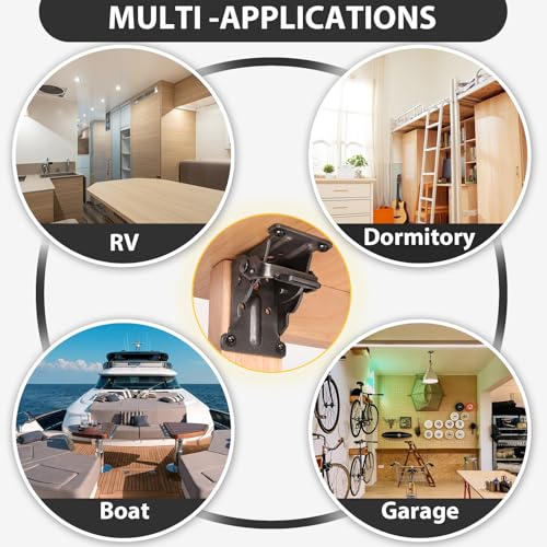 4 Pack Folding Brackets, Self-Lock Hinge with Screws for Folding Table Legs, Lock Extension Support Bracket Bed Legs, Black - Image 7