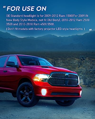 Nilight Headlight Assembly 2009 2010 2011 2012 2013 2014 2015 2016 2017 2018 Ram 1500 2500 3500 Pickup Quad Headlamp Assembly Replacement Black Housing Clear Corner Clear Lens,(Only For Quad Models) #TOP7