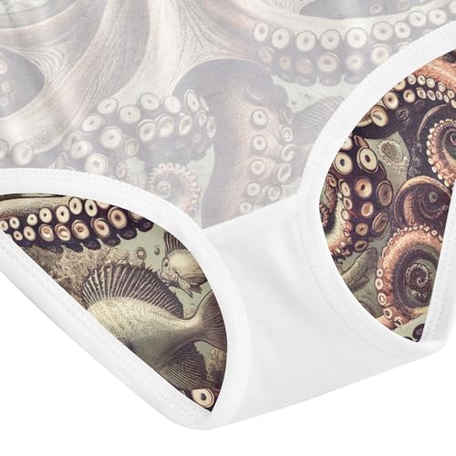 Vintage Octopus Print Toddler Girls Panties, Kids Underwear, 2T–8 Years4
