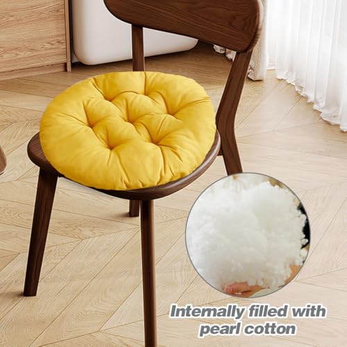 4er Set Stuhlkissen Rund 40cm,Runden Sitzkissen Gefüllte Sitzkissen, Stuhlkissen Anthrazit für Gartenstuhl,Bürostuhl,Balkonstuhl,Weiche Indoor & Outdoor Kissen Sitzpolster für Wohnzimmer,Haus(Kurkuma)