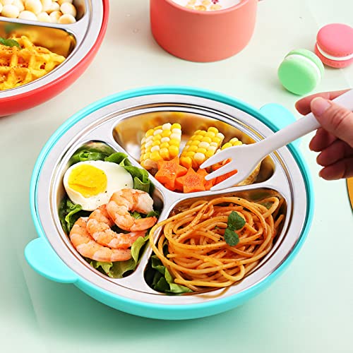 Aiyoo 3 Compartment Portion Plate With Lid Heat Insulate Dinner Plate For Adults - Portion Control Divided Plates Tray 304 Stainless Steel Camping Plate #TOP2