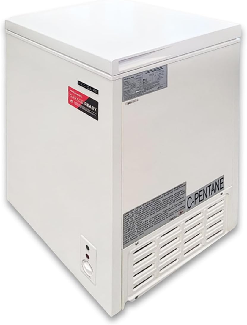 FRIGIDAIRE EFRF3003 Chest Deep Freezer - GARAGE-READY, 3.5 Cu. Ft. Capacity, White - Adjustable Thermostat - Removable Vinyl Coated Wire Basket - Easy Defrost Drain