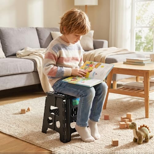 Image of Dyforce Folding Step Stool 13 Inch,300lbs Foldable Stool for Adults & Kids | Stepping Stool Black,Non-Slip Plastic Compact Foot Stool with Carry Handle,Lightweight for Bathroom Kitchen Bedroom Garden