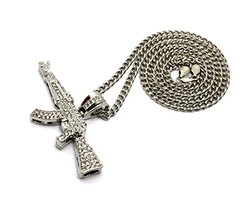 ICED OUT AK47 MACHINE GUN PENDANT & 30" CUBAN CHAIN HIP HOP NECKLACE - RC2489R3