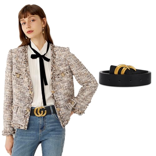 Image of Women's Fashion Classic Metal Buckle Leather Belt with Jeans Dress