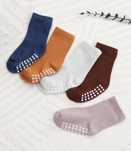 Image of JAKIDAR 12 Pack Baby Socks Cotton Crew Toddler Socks Grips Non Slip Bottom Kids Socks