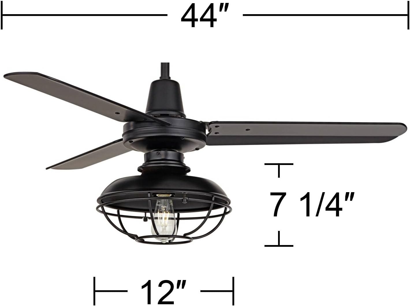Casa Vieja 44" Plaza Industrial Rustic Farmhouse 3 Blade Indoor Outdoor Ceiling Fan with LED Light Remote Control Matte Black Cage Damp Rated for Patio Exterior Porch Gazebo Garage Barn