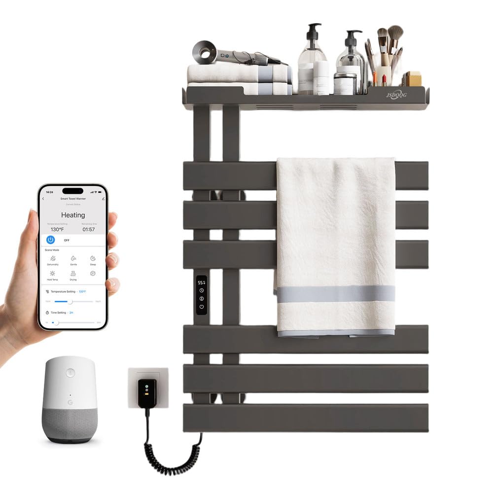 Porte-serviettes chauffant intelligent contre l'humidité avec étagère et WiFi
