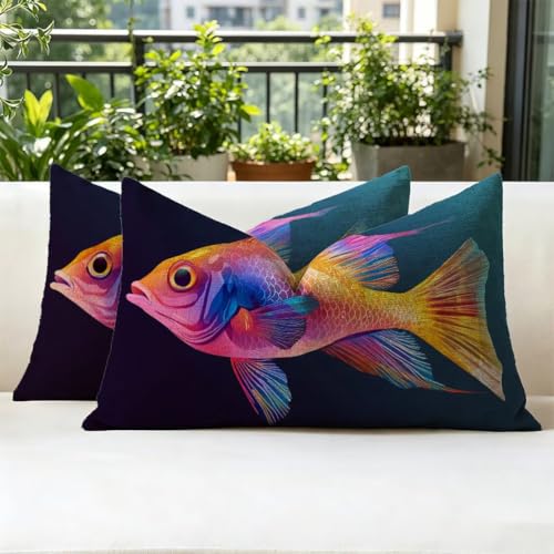 Housse de coussin extérieur imperméable bleu Lpfieonn imprimé lin - 3