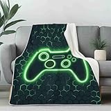 3D Kuscheldecke für Erwachsene Neon Gamepad Wohndecke Flauschig als Sofa Deko Geometrisch Konsole Tagesdecke Videospiel Polygon Fleecedecke Warm für Couch und Sessel, 130x150 cm