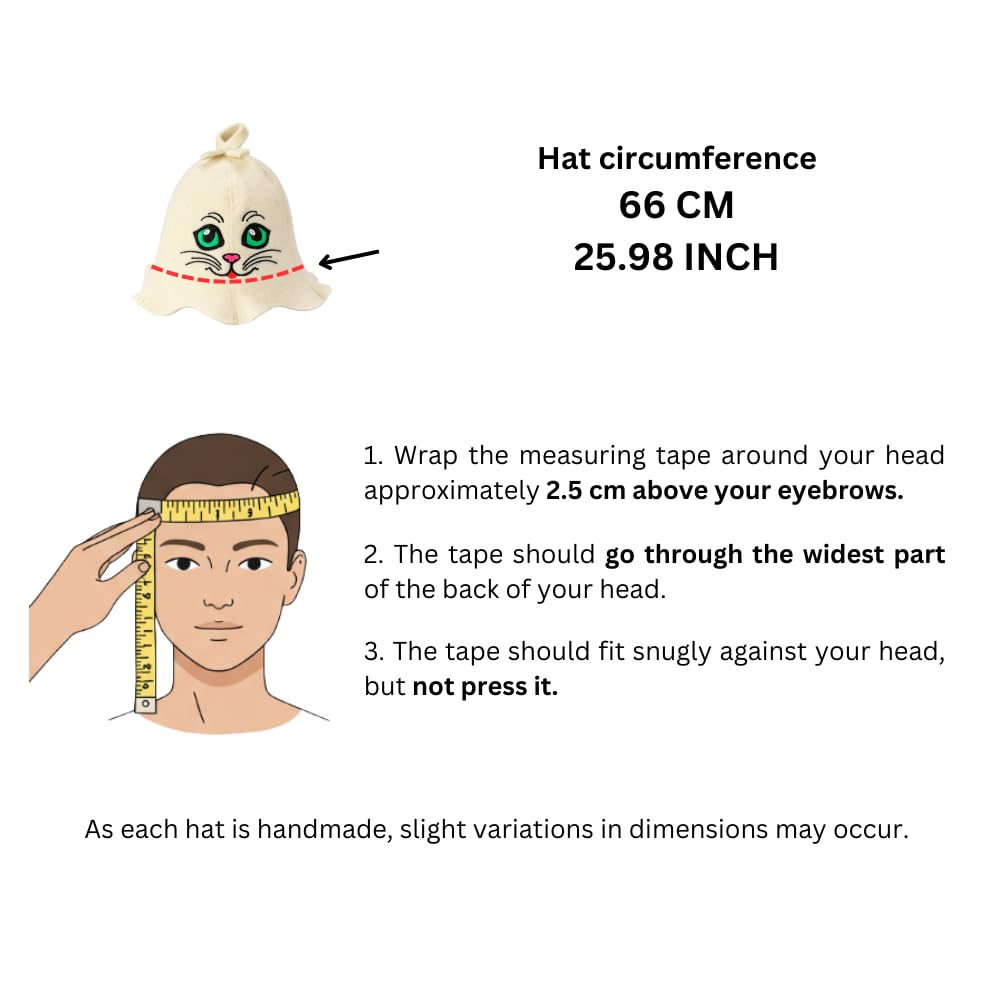 Tkaniny naturalne Sauna Hat 'Sauna Kitten' White - 100% Organic wełniane kapelusze dla rosyjskiej Bania - Protect Your Head od ciepła - English Sauna eBook Przewodnik w cenie - z haftem