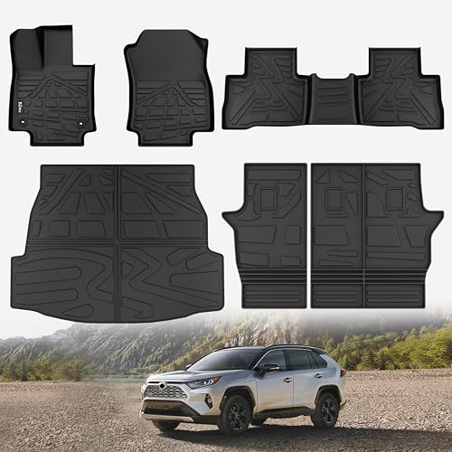 KARPAL Floor Mats Fit Toyota Rav4 2025 2024-2019 (Include Hybrid) All Weather Custom Fit TPE Toyota RAV4 Accessories Floor Liners Cargo Liner Back Seat Cover Protector Full Sets (6PCS)
