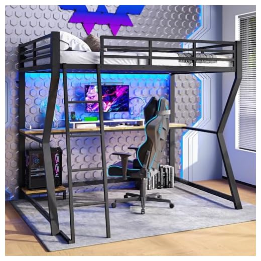 Zubaliya Lit Mezzanine 1 Place 90x200 cm avec Bureau et éclairage LED,Lit superposé Enfant avec Prise et Port de Chargement USB,Cadre de lit Enfant,sans Matelas (Noir)