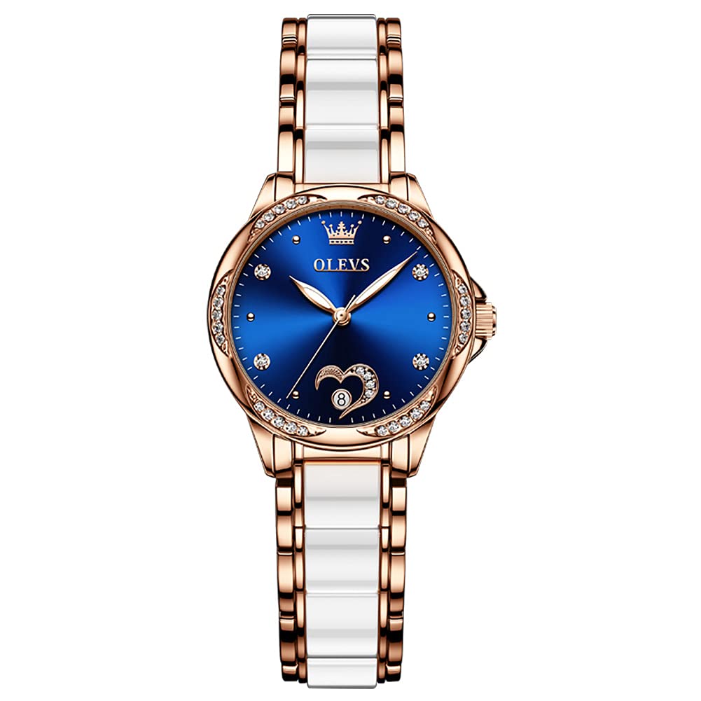 OLEVS Automatik Uhr Damen Roségold Keramik Armband Wasserdicht mit Diamant