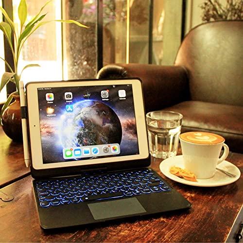 INI iPad Keyboard Case for iPad 2018 (6th Gen) - iPad 2017 (5th Gen) - iPad Pro 9.7 - iPad Air 2&1-360 Rotatable - Wireless/BT - Backlit 7 Colors - iPad Case with Keyboard for iPad OS (9.7, Black)