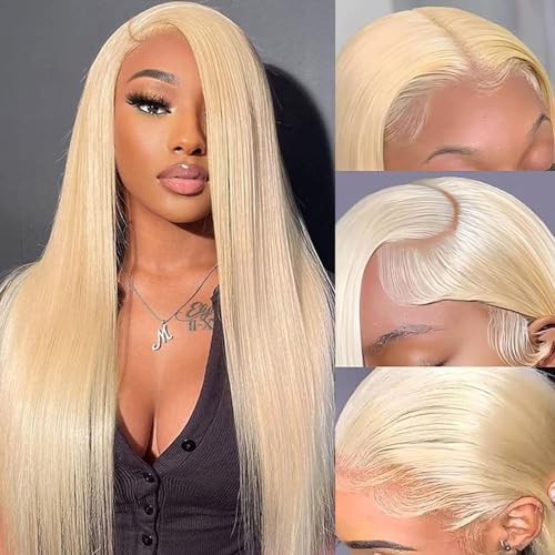 Image of LETMIEO 22 Inch 613 Lace Front Wig Human Hair Blonde 13X6 HD Transparent Lace Front Wigs Human Hair 180% Density Blonde Glueless Wigs 613 HD Straight Lace Frontal Wig Pre Plucked