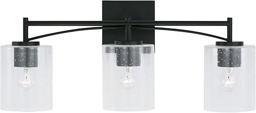 Miniatura 4 de Capital Lighting Peyton 142031MB-510 - Soporte de pared para tocador de baño de vidrio transparente industrial, 3 luces, 300 vatios en total, 10