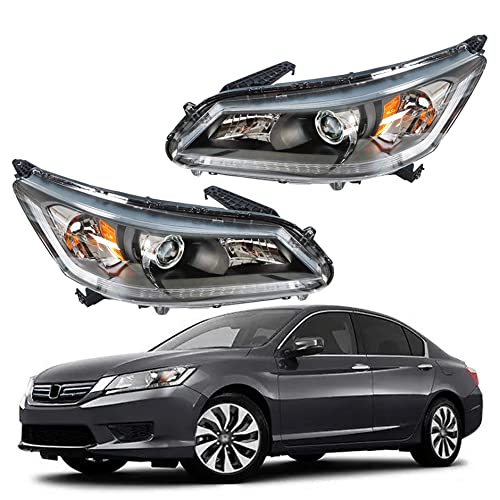GENRICS Headlight Assembly Replacement for Accord 2013 2014 2015 Headlight Assembly without DRL Headlamps Pair Left and Right Side Headlight Replacement for 33100T2AA01 33150T2AA01 HO2502151 HO2503151