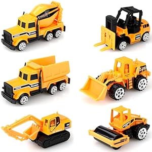 6 Stück Spielzeugautos Baustelle, Mini Baustellenfahrzeuge, Baustellenfahrzeuge Kinder Spielzeugautos, Spielzeug Geschenke enthalten Bagger, Straßenroller, Dumper, Mischer, Bulldozer, Gabelstapler