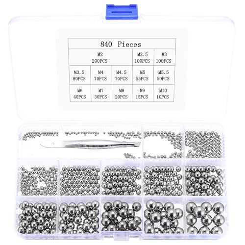 840 Pièces Billes de Précision en Acier Inoxydable, Roulement à Billes en Acier Inoxydable, Métalliques Sphères pour Roulements de Vélos, Skateboards,...