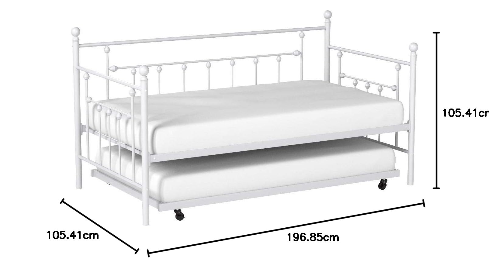 DHP Manila Metall-Tagesbett/Ausziehbett Weiß Einzel, 197 x 106 x 131 cm (L x W x H)