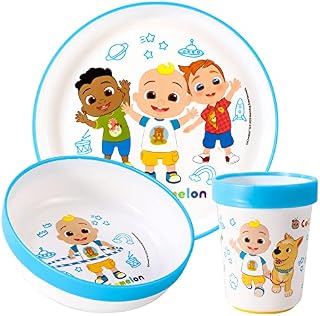 Cocomelon 3pcs Bicolor Premium Kids Dinner Tableware Set Plate, Bowl & Tumbler, BPA Free